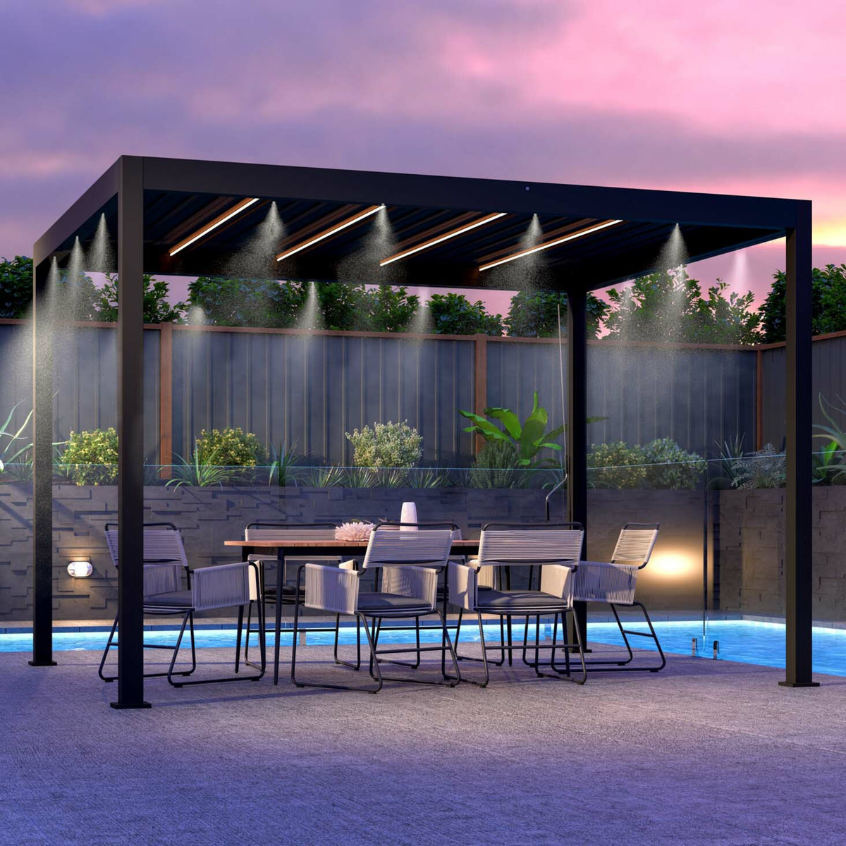 Coolaroo Aluminium Louvred Pergola with Solar LED Lights &amp; Misting Jets