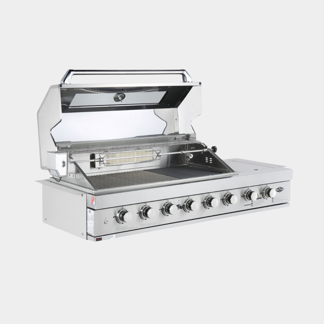 6 Burner Built In BBQ With Side Wok &amp; Rear Infrared Bruner | 304 Stainless Steel, Blue LED Knobs